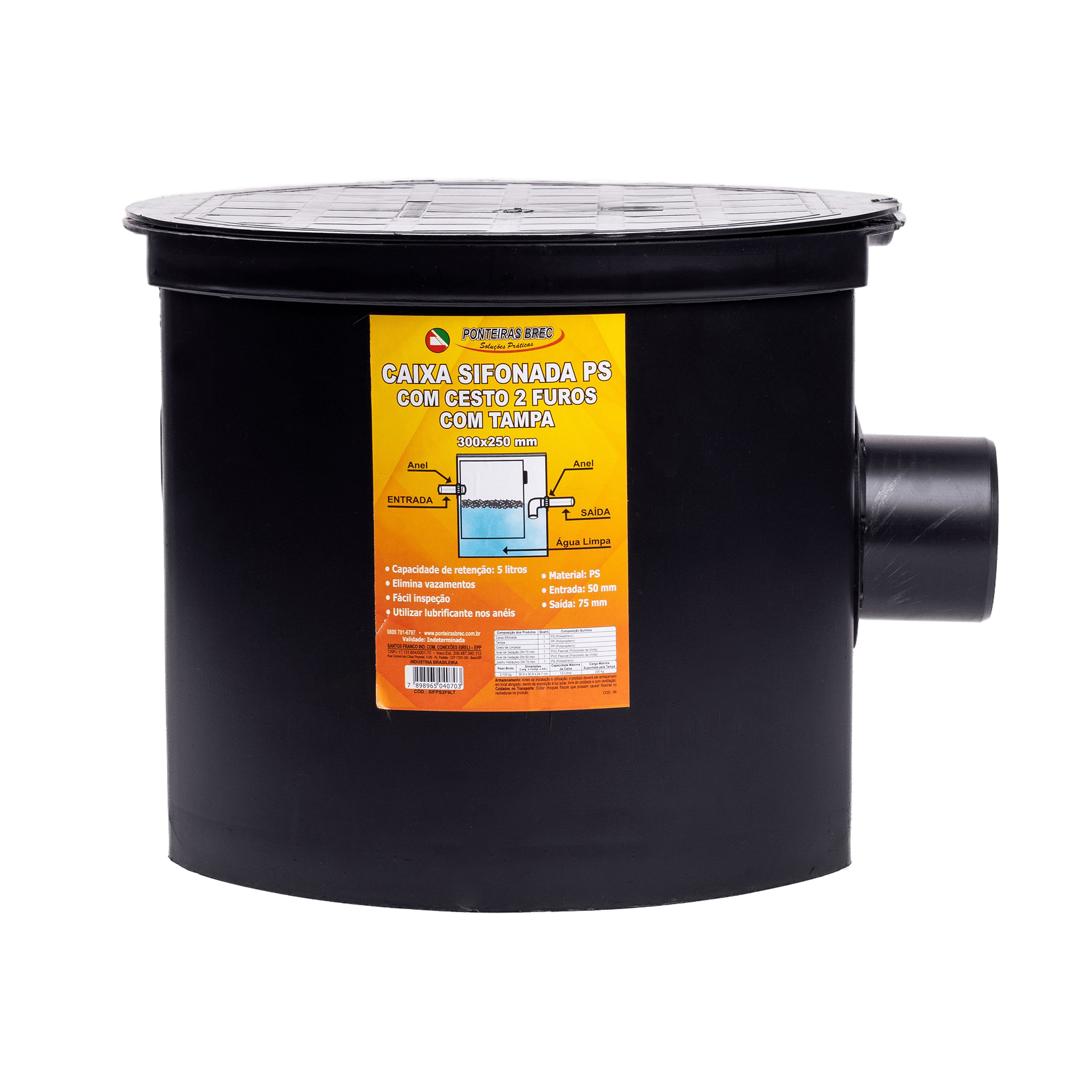 Caixa Sifonada 300x250mm com 2 furos