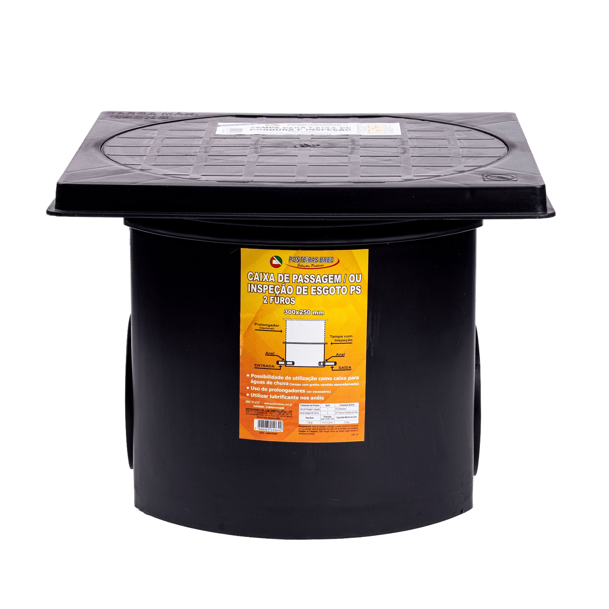 Caixa de Inspeção/ Passagem de Esgoto 300x250mm com 2 furos