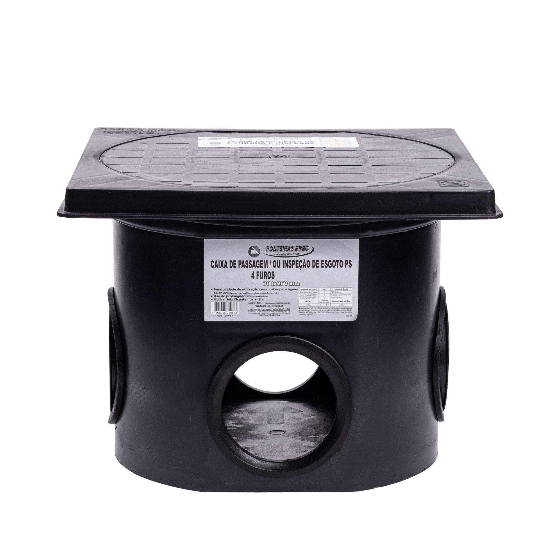 Caixa de Inspeção / Passagem de Esgoto 300x250mm – 4 Furos